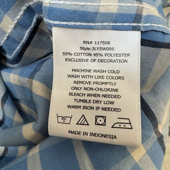 Levi's Western Shirt Adult XL Blue White Plaid Pearl Snap Short Sleeve Men's - Picture 6 of 6